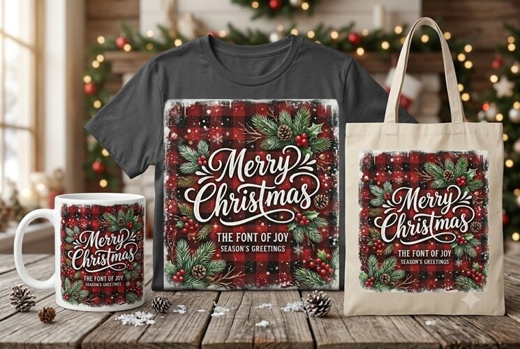 Merry Christmas Buffalo Plaid PNG | Rustic Holiday Design example image 1