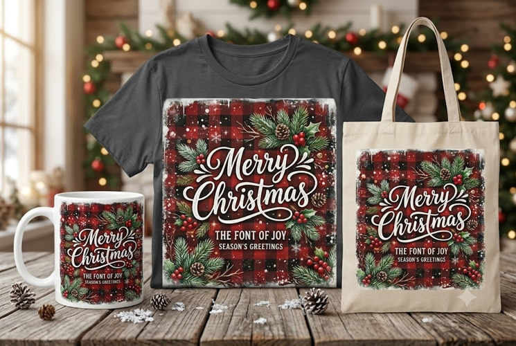 Merry Christmas Buffalo Plaid PNG | Rustic Holiday Design
