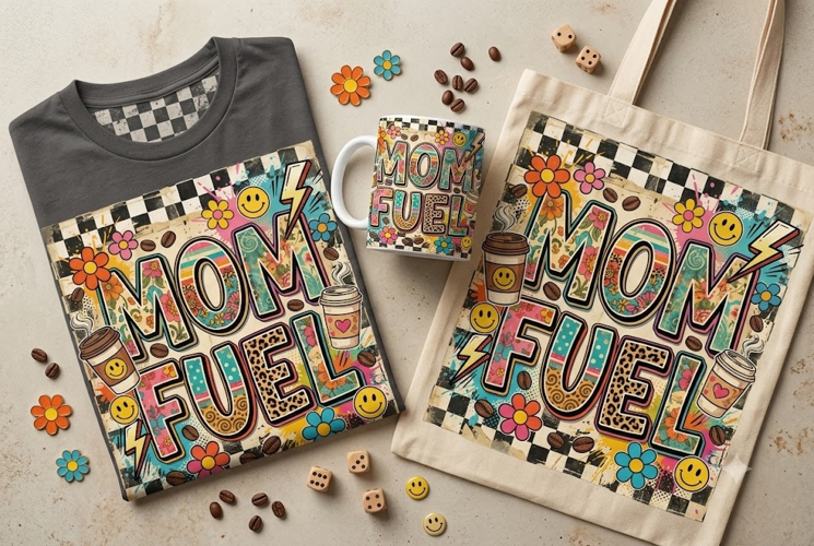 Mom Fuel Coffee PNG | Retro Floral Coffee Lover Design