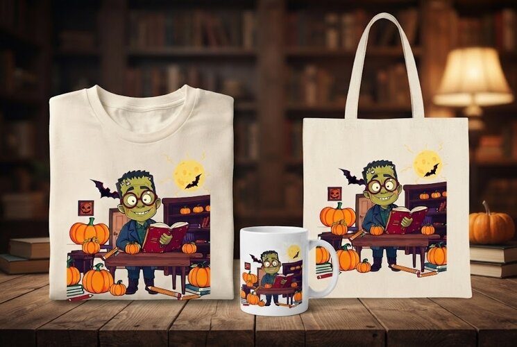 Halloween Frankenstein Teacher PNG | Spooky Books Clipart example image 1