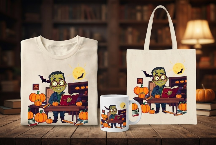 Halloween Frankenstein Teacher PNG | Spooky Books Clipart