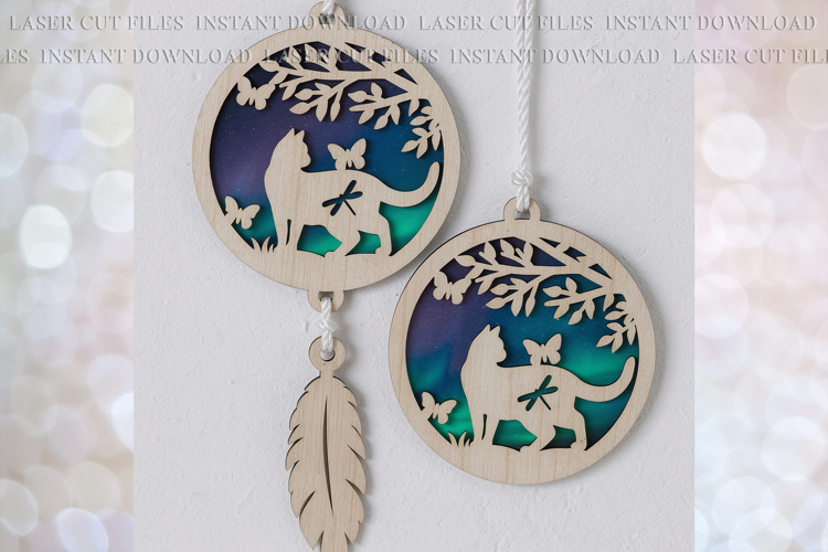 Cat butterfly Sun-catcher Ornament svg Laser cut file