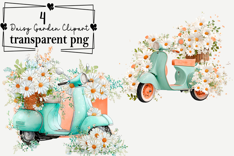 Whimsical Daisy Garden Clipart Watercolor PNG