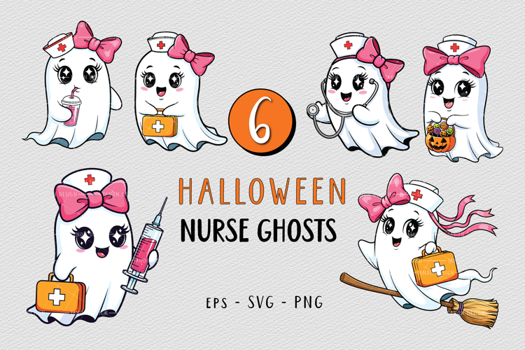 6 Halloween cute Nurse Ghost SVG PNG example image 1