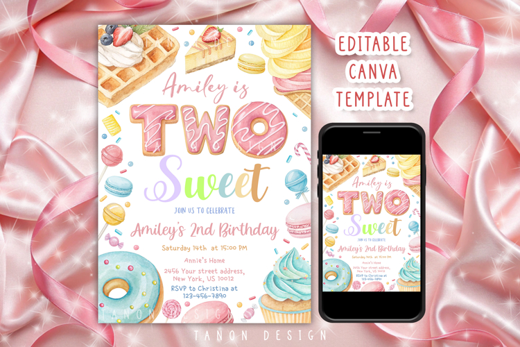 Two Sweet Birthday Invitation, 2nd Birthday Girl Invite
