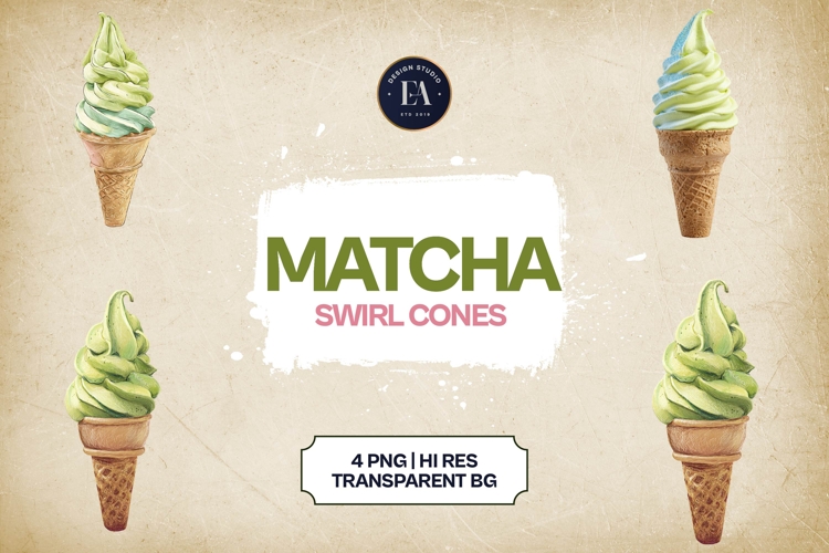 Matcha Swirl Cones Clipart Bundle 4 PNG