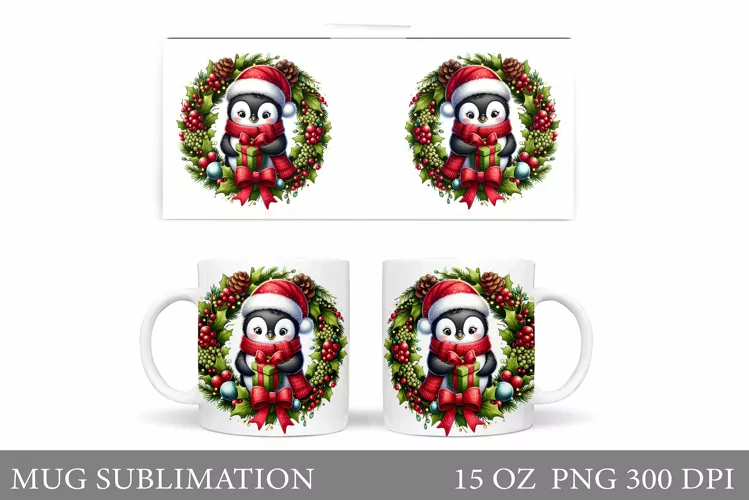 Christmas Penguin Mug Design. Christmas Mug Sublimation