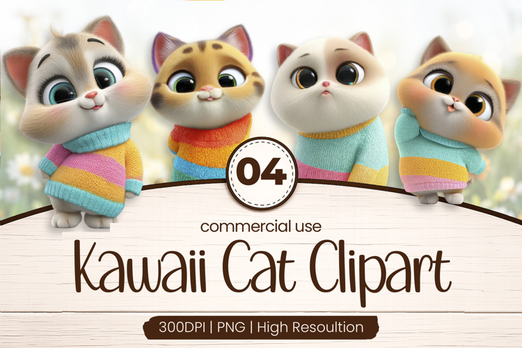 Rainbow Sweater Kittens Clipart Sublimation PNG