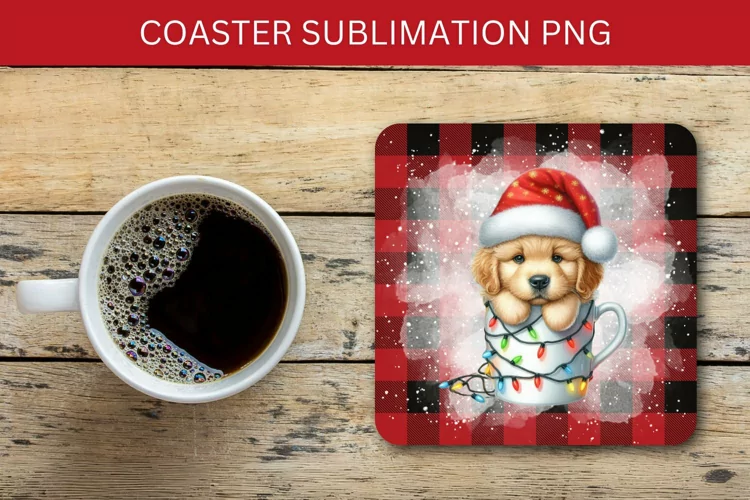square coaster - puppy in the mug