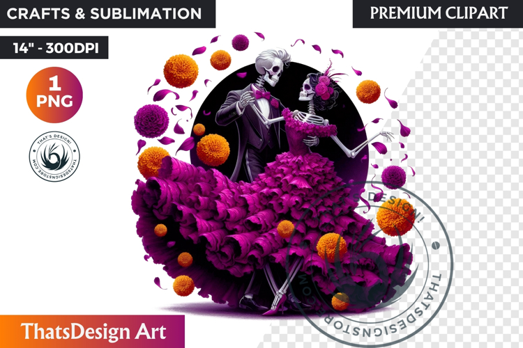 Floral Day of the Dead Clipart PNG sugar skull la catrina example image 1