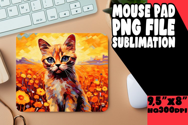 Adorable Kitty with Flowers Mouse Pad PNG