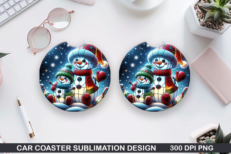 Snowman Car Coaster Sublimation|Christmas Coaster PNG Design