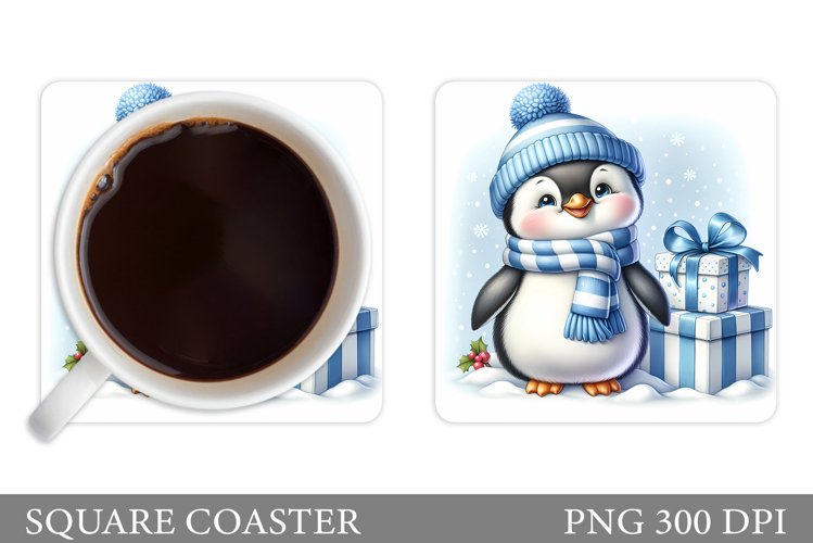 Cute Penguin Coaster Sublimation. Christmas Coaster Design