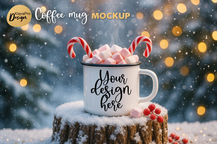 Christmas Mug Mockup Enamel Cup | Holiday Mockup PNG | JPG