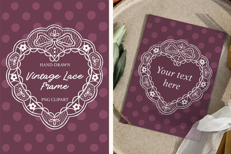 Hand Drawn Vintage Coquette Heart Lace Frame PNG example image 1