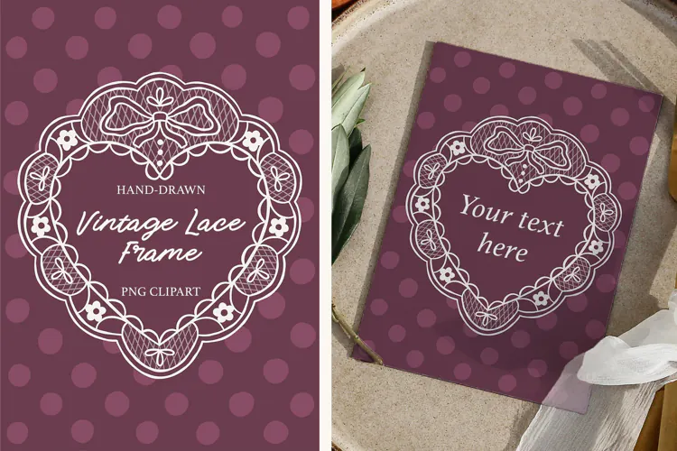Hand Drawn Vintage Coquette Heart Lace Frame PNG
