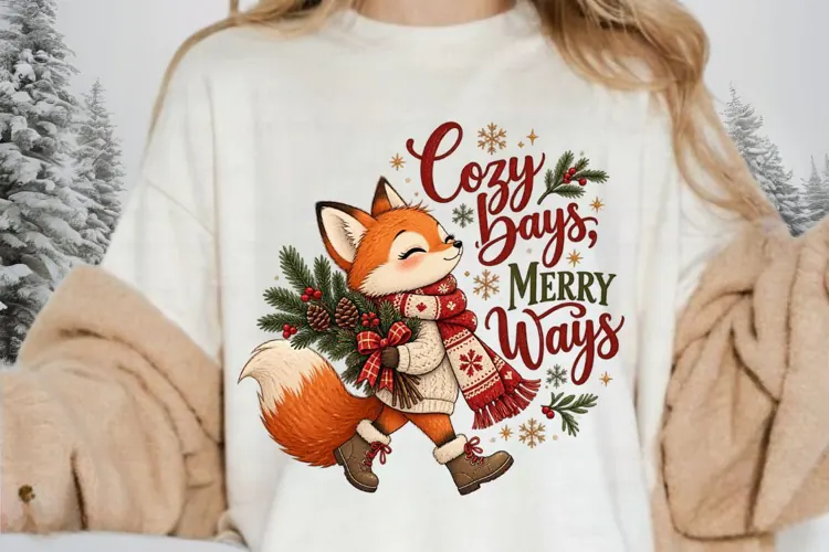 Cozy Christmas Fox Winter Holiday Sublimation Design, Cute