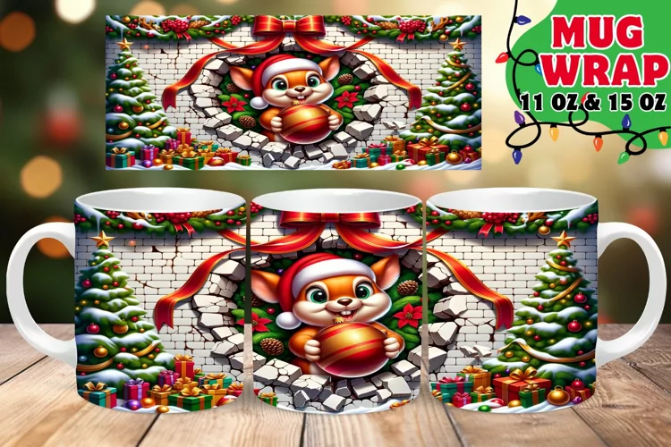 3D Xmas Cartoon Frolics Mug Wrap 15oz Print
