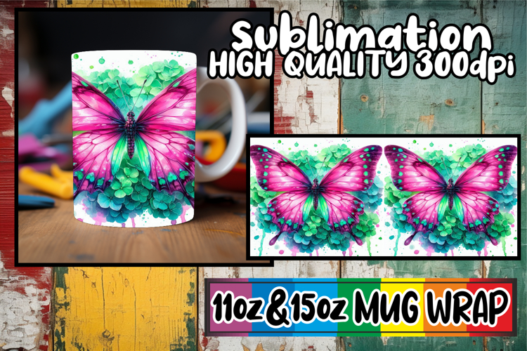 Pure elegance sublimation 11oz 15oz mug wrap, Butterfly