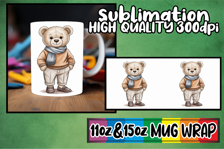 Blissful travels 11oz 15oz sublimation wrap, Teddy Bear