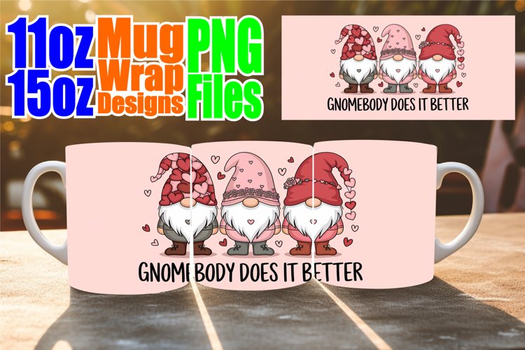 Joyful heart sublimation mug wrap, Love Gnome