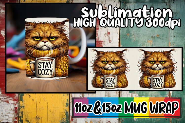 Cozy thoughts 11oz 15oz sublimation wrap, Grumpy Cat