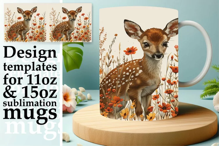 Spring Watercolor Mug Wrap Deer Design