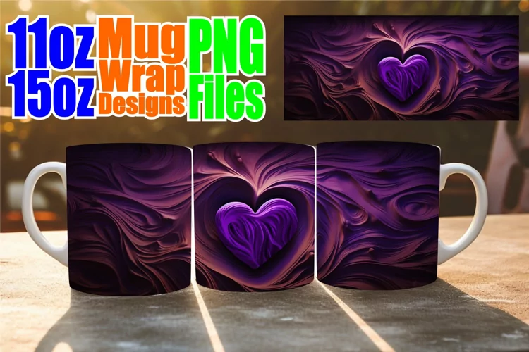 Sublimation Elegance: 3D Love Hearts Mug Design