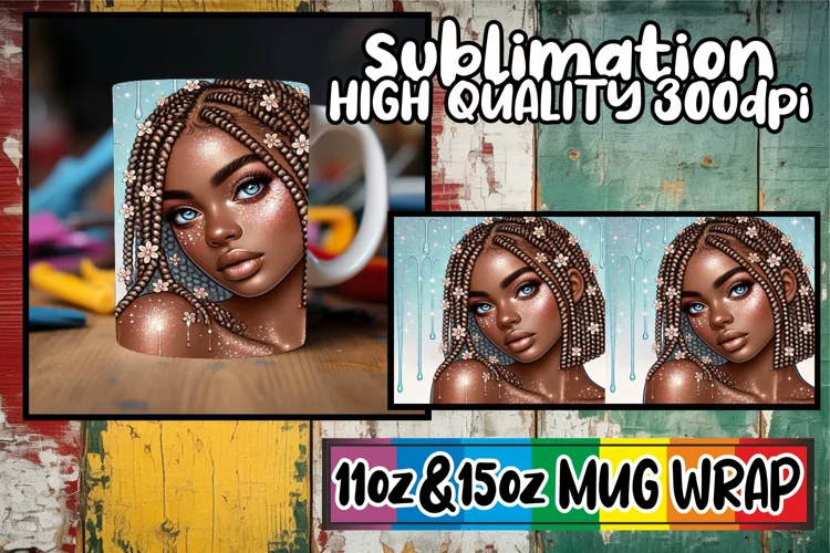 Inspiring sunsets 11oz 15oz sublimation wrap, Afro Girl