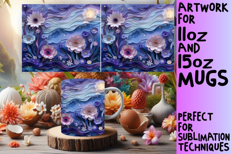 Whimsical Floral Petal Mug Wrap Design 11oz 15oz