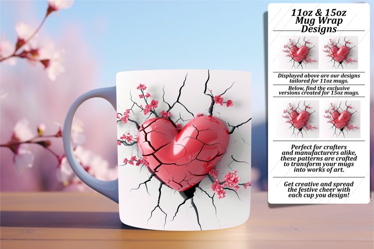 Floral Flair: 3D Heart Wall Mug Mix