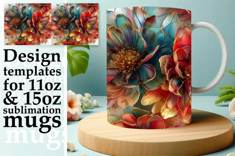 Vibrant 3D Springtime Pattern Mug Wrap: Sublimation