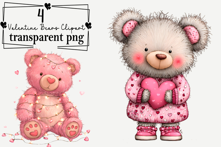 Valentine Bears Clipart Watercolor PNG example image 1