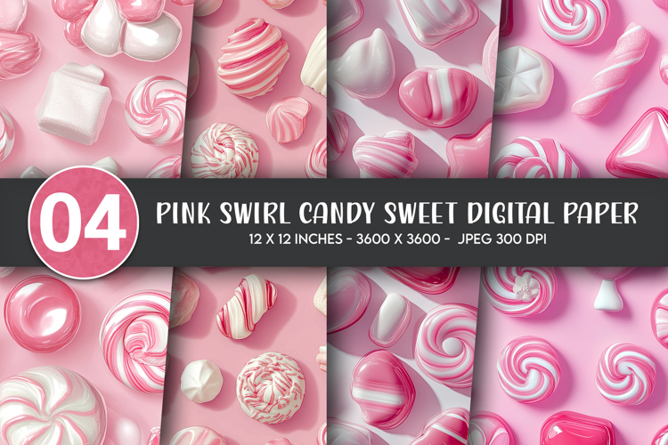 Pink Swirl Candy Sweet Digital Paper example image 1