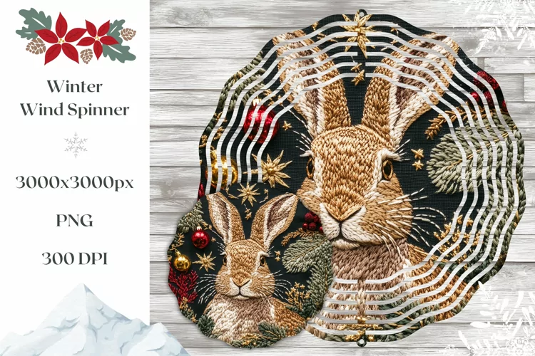 Winter Hare Wind Spinner, Christmas Hare Sublimation Design