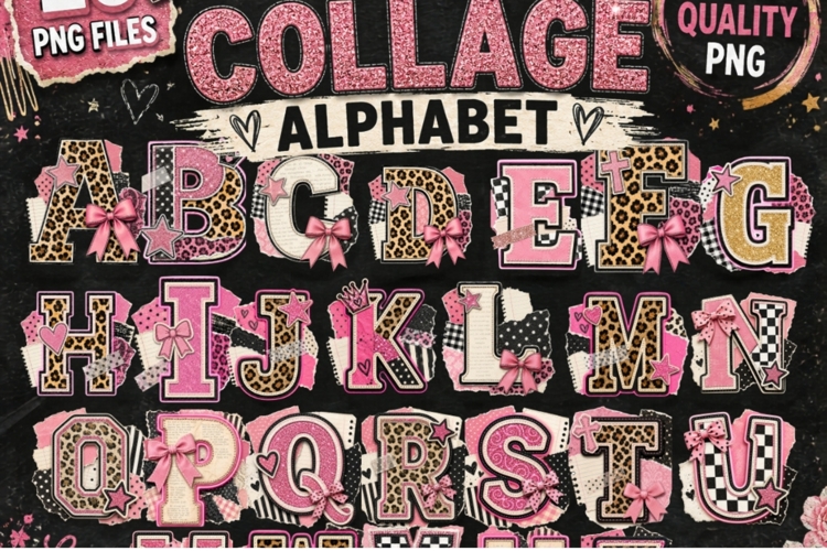 Mixed Media Collage Alphabet PNG, Leopard Print Letter