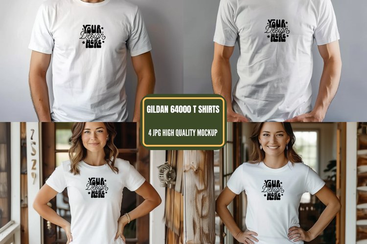 Gildan 64000 Model Mockup, Gildan White TShirt Mockup