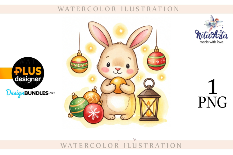 Christmas Bunny in Watercolor Style