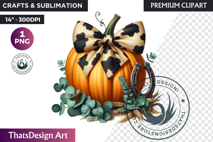 Western Pumpkin Autumn PNG,Cowgirl Coquette bow fall clipart
