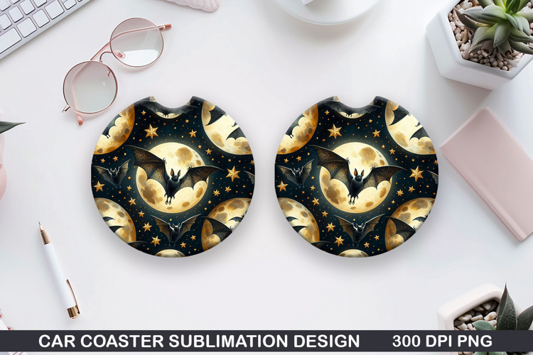 Haunted Bats Car Coaster Sublimation| Halloween Coaster PNG