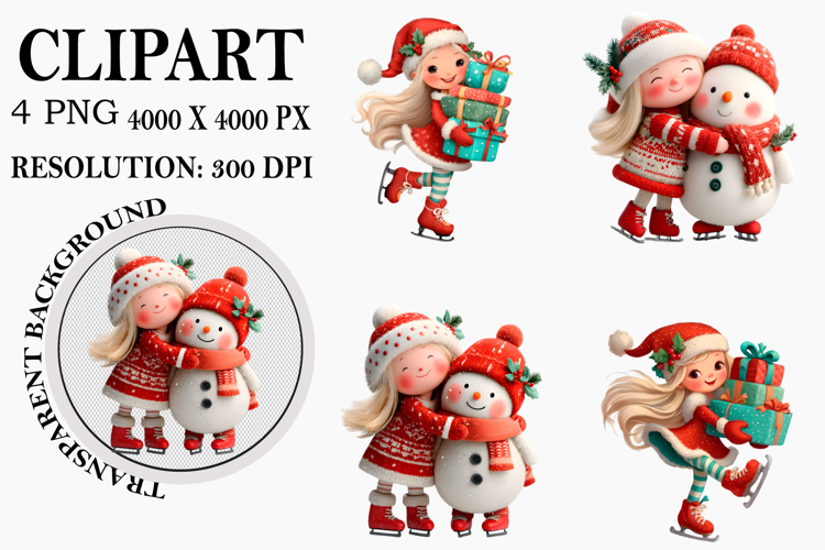 Christmas Santa Girl Clipart Watercolor PNG