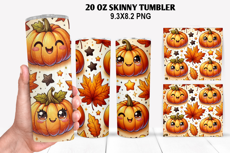 Pumpkin Skinny Tumbler 20oz Wrap Design, Halloween Tumbler