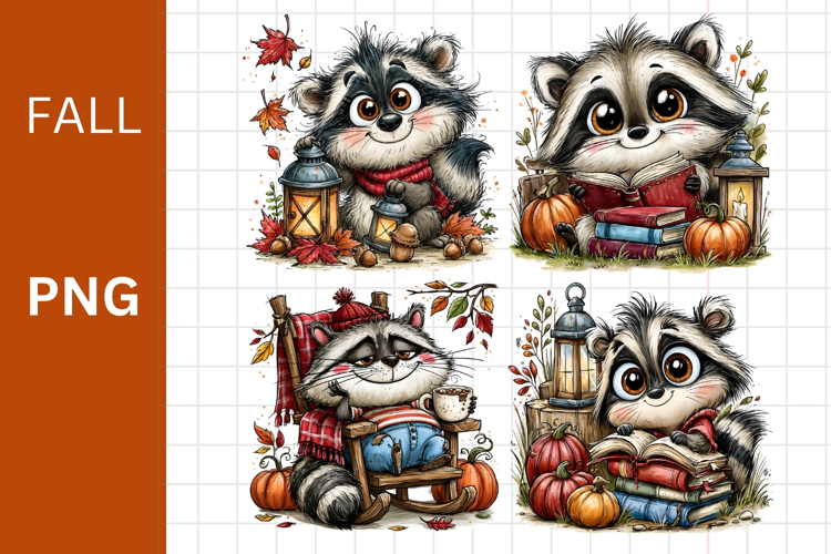 Fall PNG, Raccoon PNG, Halloween PNG,