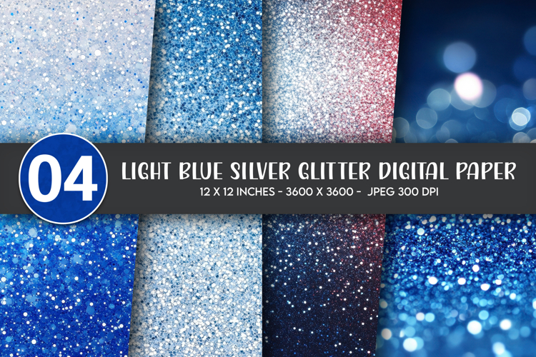 Light Blue Silver Glitter Digital Paper