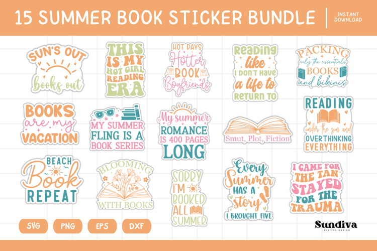 15 Printable Summer Book Lover Sticker Bundle