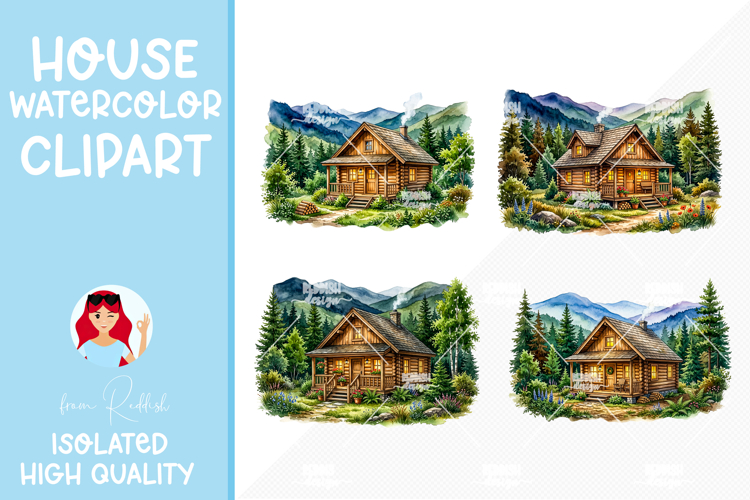 4 Cozy Watercolor House Clipart