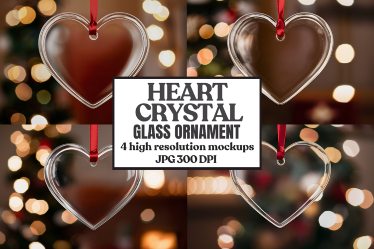 Christmas Heart Crystal Glass Ornaments Mockup