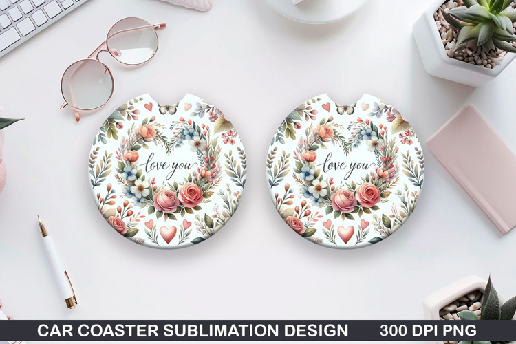 Flowers Car Coaster Sublimation |Valentine Coaster PNG
