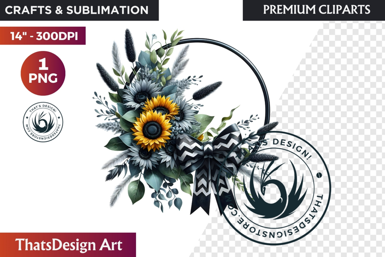 Sunflower Autumn Wreath - Rustic Farmhouse Harvest PNG