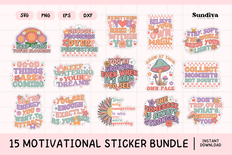 15 Motivational Quote Sticker SVG Bundle V2